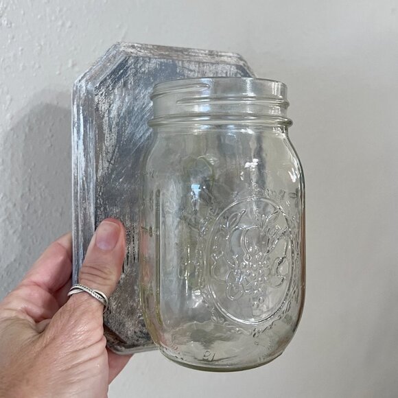 Wall Glass Flower Vases Mason jar Clear Wooden Picture Plaque Decor Cottagecore - Picture 6 of 9